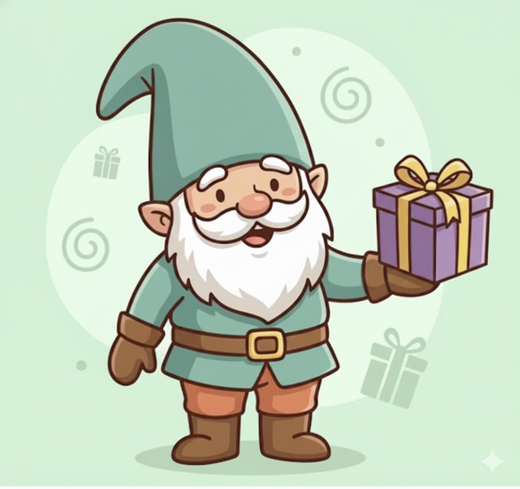 Gifty Gnome Mascot - A friendly gnome working on new features